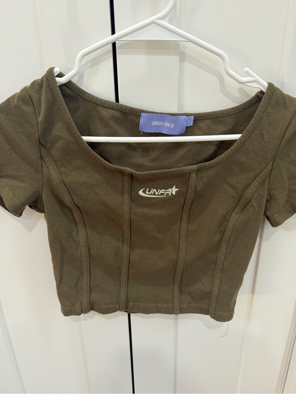 UNIF Olive Scoop Corset-Seam Crop Top
